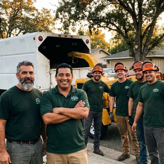 Tree service owner and crew with chip truck on a Honolulu street